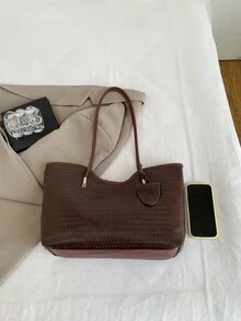 新款女款大容量休閒通勤單肩包，輕量極簡手提包，時尚百搭托特包 - 咖啡 - 查看 3