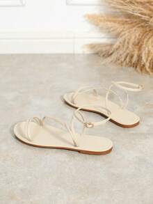Women's Fashionable Comfortable Round Toe Open Toe Cross Strap Flat Sandals With Buckle Strap, Casual Versatile For Spring And Summer - Off-white - View 7