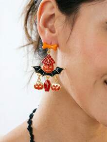 1 Pasang Anting-Anting Rumbai Hantu Halloween Desain Kreatif, Tulang , Kelelawar, dan Berlian Imitasi, Pilihan Hadiah Sempurna - MultiWarna - View 3