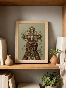 1 Piece Bohemian Canvas Poster Cross Painting Posters African American Hanging Paintings Botanical Wall Prints Christian Wall Arts Living Room Wall Decor Modern Home Decoration No Frame - Cartoon - View 5
