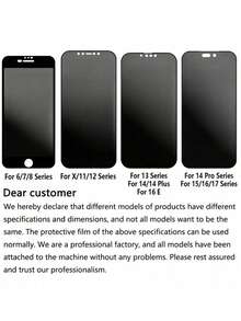 4pcs Matte Privacy Anti-Peep Screen Protector, Soft Material, Full Coverage, Anti-Glare, Ceramic Film, Anti-Fingerprint, Compatible With Phone Case, Suitable For 17 Pro Max 6.9 Inch, 18Promax/18Pro/17 Pro Max/17 Air/16 Pro Max/16 Pro/16 Plus/16/15 Pro Max/14 Pro Max/13 Mini/12/11/XS Max/XR/8 Plus/7 Plus, Essential - Black - View 7