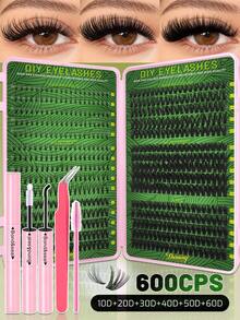 Miss Diamond 600 Clusters False Eyelashes, D Curl, 10D-160D With Adhesive And Sealer, Includes Tweezers And Eyeshadow Brush. High Capacity, Suitable For Beginners, Professionals And DIY Users. Segmented False Eyelashes Set, Easy To Use At Home, Create Voluminous, Fluffy And Natural-Looking Single False Eyelashes. - Black - View 9