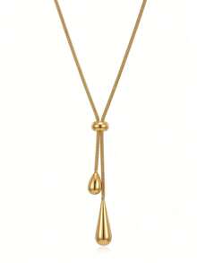 1pc Stainless Steel Retro Minimalist High-End Metallic Water Drop Pendant Necklace - Multicolor - View 7