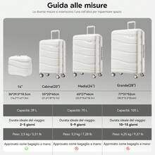 Trolley rigido in polipropilene 14" 20" 24" 28" con serratura TSA e ruote girevoli, valigia singola, set 3/4 pezzi disponibile, bagaglio viaggio vacanze, lavoro e gite familiari - Bianco - Visualizzare 4