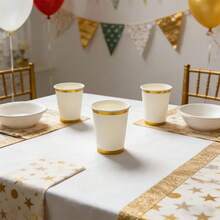 1/10/20/30/40/50/100 pièces Gobelets en papier élégants avec bordure dorée, convenant aux boissons chaudes et froides, parfaits pour les fêtes, les pique-niques, les voyages et diverses occasions, idéaux pour toute occasion et les célébrations d'anniversaire - Multicolore - Voir 6