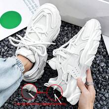 Men's Thick Sole Height Increasing Mesh Chunky Sneakers Round Toe Low-Top Lace-Up Sneakers Casual White Shoes Breathable All-Season Running Shoes - White - View 6