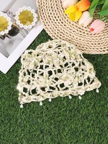 1 Stück Boho Häkel-Netz-Kopfkappe mit Pailletten-Perlen-Quasten, Damen gestrickte Blumen-Haarabdeckung, Vintage Bohemian Strandurlaub elegantes Haaraccessoire - Verschiedenfarbig - Übersicht 10