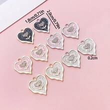 5/10pcs Heart Metal Charms, Wavy Irregular Heart Pendant With Crystal Rose, Two-Tone For Jewelry Keychain Bag Ornament DIY Craft Accessories - Multicolor - View 5