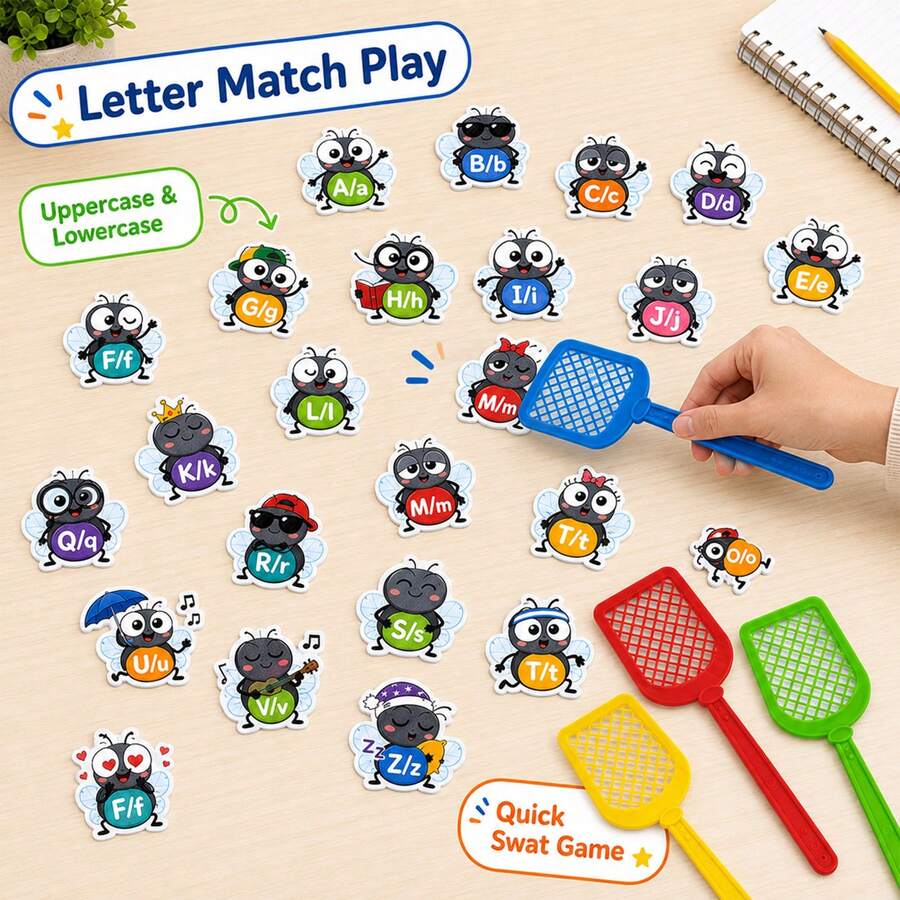 Quixorblex 26pcs Felt Alphabet Swat The Fly Matching Set, Uppercase Lowercase ABC Letter Recognition Game, Teacher Teaching Aid, Classroom Learning Stationery, Homeschool Literacy Practice, Back To Study Supply