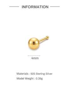 1件 2mm-4mm 925純銀直桿L型鼻釘環，男女通用穿刺飾品，低過敏唇釘式壓入式耳環 - 金色 - 查看 11