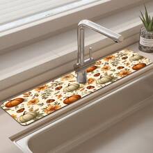 1pc Thanksgiving Multi-Color Pumpkin Pattern Rubber Faucet Splash Guard, Bathroom Faucet Splash Mat, Mud Guard, Moisture-Proof Non-Slip Faucet Pad, Kitchen Countertop Accessory. Protect Your Kitchen Countertop. - Multicolor - View 1