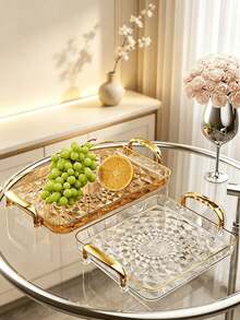 Plate And Cutlery Storage Tray Set With Handle, Gold Transparent Kitchen Accessories, Suitable For Camping Kitchen, Bedroom, Wedding Home Decor, Christmas, Halloween, Autumn Home Decor, Kitchen Storage Organizer Rack - Gold - View 5