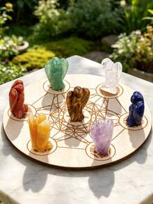 1pc/1Set Angel Shaped Natural Stone Crystal Grid Sacred Geometry Meditation's Cube Witchcraft,Healing Energy Crystal, Anxiety Relief, Grids For Crystal ,Decor Positive Energy Decor,Halloween Decor Gift - Multi-color - View 1