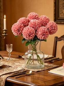 Artificial Double-Head Hydrangea, Artificial Round Chrysanthemum Silk Flower, Single Stem Artificial Flower, For Home Vase Decoration, Wedding Party Arrangement - Multicolor - View 6