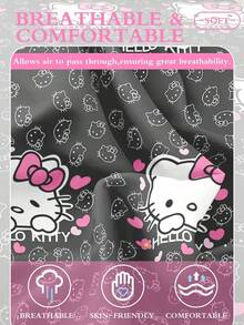 Sanrio 2/3件組 Hello Kitty 床上用品套裝，可愛卡通印花床單套組，床墊保護墊、床罩、床單，舒適家居紡織品，透氣防起球床墊保護墊，家居裝飾，適用於所有床尺寸－單人床、雙人床、加大床、特大床，四季通用，防塵床罩，可機洗 - 黑色愛心KT - 查看 5