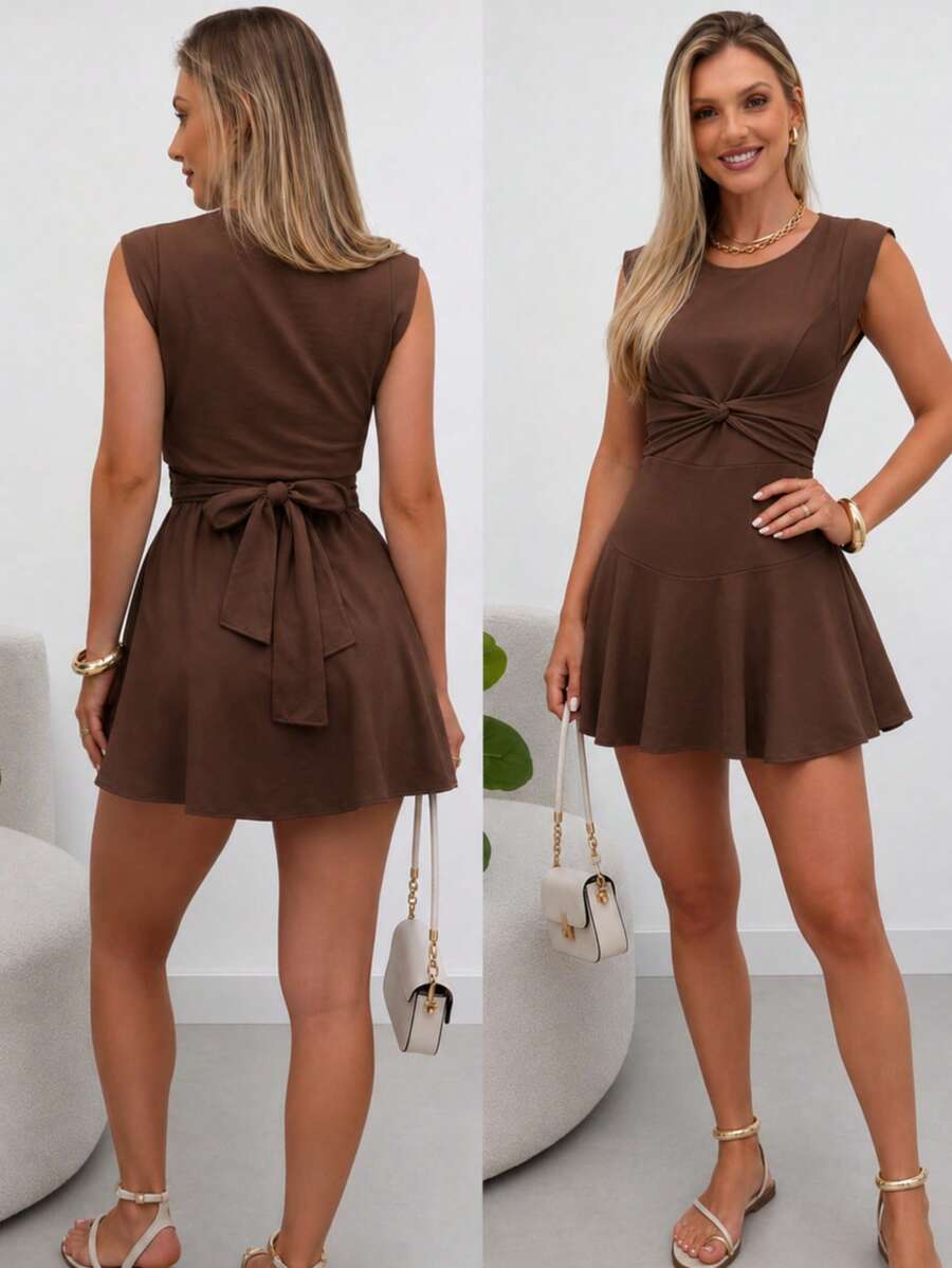 Women Short Dresses - 鏽棕色 - 查看 1