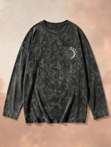 New Autumn/Winter Gen Z Y2K Style Women's Designer Print Round Neck Washed Distressed Long Sleeve T-Shirt Loose Casual Versatile - Black - View 7