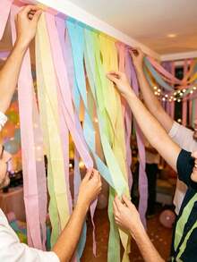 Macaron Color Crepe Paper Tassel Roll, Thickened Soft Pleated Decorative Strip, Suitable For Birthday Backdrop, Baby Shower Decoration, DIY Crafts, Wedding And Holiday Hanging Decor, Stretchable And Twistable Into Various Decorative Shapes - Multicolor - View 8
