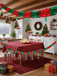 1 Set Christmas Hanging Bunting, Holiday Scene Decoration, Paper Garland Hanging Decor, Christmas Paper Garland Party Window Christmas Tree Santa Claus Honeycomb Paper Garland Hanging Decor Background Wall Decoration - Multi-color - View 4
