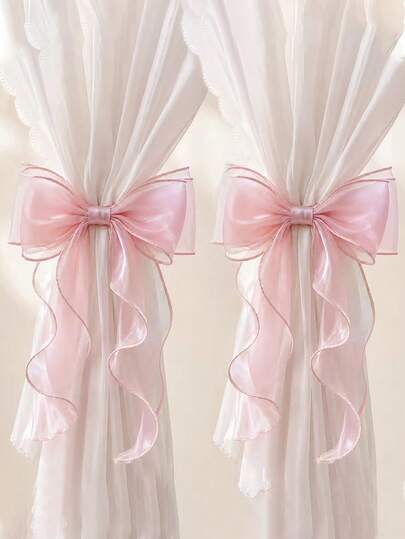 1pc French Bow Curtain Tieback, Sheer Satin Ribbon Curtain Tie, Multi-Color No-Drill Curtain Tieback, Suitable For Sheer Curtains And Regular Curtains, Romantic Home Decor For Bedroom And Living Room, Ideal For Weddings, Home, Bedroom And Office, Also A Perfect Gift For Birthday Or Graduation Season