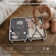 Trolley rigido in polipropilene 14" 20" 24" 28" con serratura TSA e ruote girevoli, valigia singola, set 3/4 pezzi disponibile, bagaglio viaggio vacanze, lavoro e gite familiari - Bianco - Visualizzare 8