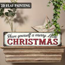 1pc 2D Flat Metal Sign, 40.64X10.16cm, Christmas Theme, "Wish Yourself A Merry Christmas", Suitable For Decorating Porch, Bar And Office - Multicolor - View 1
