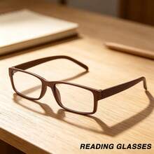 4pcs Classic Rectangular Frame Reading Glasses, Matte Frame Design, Suitable For Daily Work Reading , Family Value Pack - 2 Silver Grey + 2 Brown - View 3