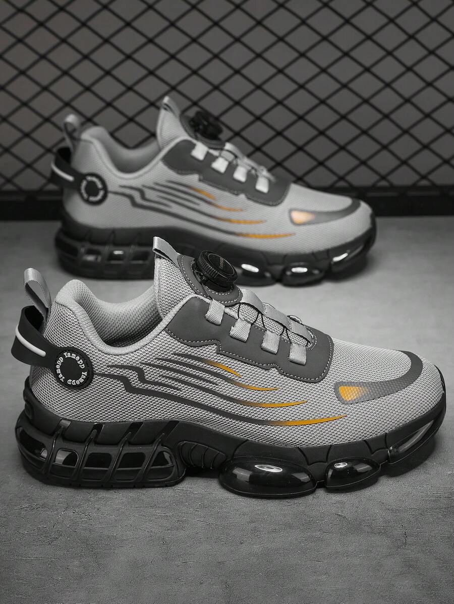 Men's Grey Convenient Rotary Buckle Easy On/Off Versatile Outdoor Sports Work Shoes, Durable Sole Outdoor Sports Work Men's Shoes