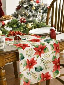 1pc Christmas Series Pattern Printed Table Runner, 4pcs Christmas Pattern Printed Placemats, Suitable For Holiday, Party, Birthday, Dinner, Kitchen Dining Table Decoration, All Season Room Decor, Home Textile Decoration Table Runner - Multicolor - View 5