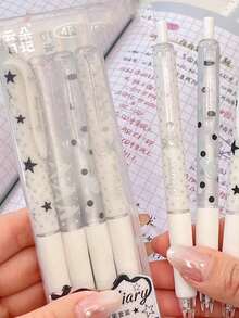 4pcs Polka Dot, Star, Bow Tie Black Retractable Pens, Smooth Writing 0.5mm Ballpoint Pens Suitable For Students - Multicolor - View 2