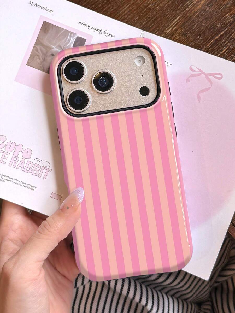 1 buah Casing Ponsel Keras Minimalis Artistik dengan Pola Garis Warna-warni Mengkilap 2-in-1, Pelindung Layar Penuh, Kompatibel dengan / 11/12/13/14/15/16/17 Pro Max - MultiWarna - View 1