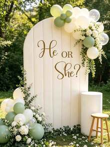 1pc He Or She English Phrase Wall Sticker Decor For Living Room, Bedroom, Party Background, Self-Adhesive Removable, Suitable For Baby Shower, Gender Reveal Party, Baby Party, Halloween Baby Party Decoration - Multicolor - View 1