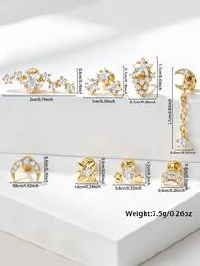 8pcs Fashion Minimalist Star & Moon Cubic Zirconia Stud Earrings Set For Women, Suitable For Outdoor Travel, Daily Street Wear, Hot Girl Style And Other Occasions - 8 Pieces - View 4