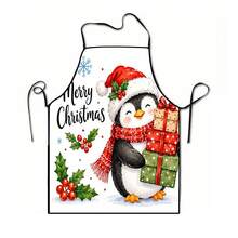 1pc Christmas Santa, Christmas Bell, Christmas Snowflake, Christmas Reindeer, Christmas Tree, Christmas Snowman, Christmas Penguin, Christmas Cartoon Animal Pattern Chef Apron, Apron, Suitable For Home Decor And Kitchen Use. Made Of 100% Polyester Material, Designed As Sleeveless Style, Perfect For Home Kitchen, Outdoor BBQ Cooking. This Printed Apron Is Unisex, Machine Washable And Reusable, An Essential Kitchen Item - Multicolor - View 12