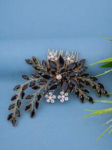 1pc Elegant Crystal Women's Hair Comb, Romantic Bridal Wedding Headpiece, Princess Ball Party Event Hair Accessory Comb - Black - View 4