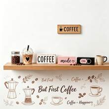 4件組 Coffee Mode ON 3D冰咖啡杯頂飾，鄉村農舍風粉黑咖啡桌裝飾牌，式木製裝飾，適用於分層托盤、咖啡吧、檯面、層架、廚房咖啡區居家裝飾，咖啡吧裝飾，廚房裝飾 - H - 查看 6
