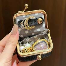 1pc[Travel Essential]Mini Leather Portable Jewelry Bag Travel Ring Earring Watch Jewelry Storage Box Wallet - Multicolor - View 2