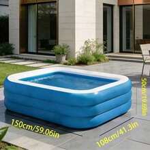 1pc Giant Thickened PVC Inflatable Swimming Pool, Extra Large Portable Foldable Easy-To-Assemble Water Play Pool, Suitable For Summer Home Garden, Backyard, Patio Outdoor Cooling Pool, Blue And White - Multicolor - View 9