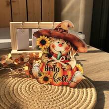 1pc Autumn Scarecrow Wooden Desktop Decor - Seasonal Farmhouse Centerpiece Decoration For Thanksgiving And Autumn Holiday Home, Office, Living Room, Bedroom, Cafe - Featherless Design For Christmas, Wedding Season, Halloween - A - View 6