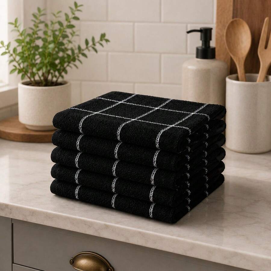 Kit 4 Pano De Prato Grande Felpudo Atoalhado Chef Copa Geométrico Atacado 100% Algodão Preto