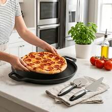 Pre-Seasoned Cast Iron Frying Pan & Pizza Pan Set – 11.02 In / 12.2 In Round Skillets With Ergonomic Handles | Even Heat Distribution For Pancakes, Steaks, Flatbreads | Versatile For Stovetop, Oven, Grill & Outdoor Cooking | Rustic Kitchen Essential - 0.79 X 11.02inch Baking Pans + 1 Pair Of Heat-resistant Tongs - View 5
