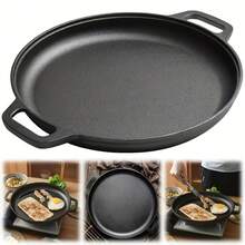 Pre-Seasoned Cast Iron Frying Pan & Pizza Pan Set – 11.02 In / 12.2 In Round Skillets With Ergonomic Handles | Even Heat Distribution For Pancakes, Steaks, Flatbreads | Versatile For Stovetop, Oven, Grill & Outdoor Cooking | Rustic Kitchen Essential - 0.79 X 11.02inch Baking Pans + 1 Pair Of Heat-resistant Tongs - View 11