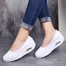 Women's Cushioned Thick Sole Wedge Rocker Work Shoes, Simple Pure White Design, Soft Breathable Medical Nursing Duty Shoes - White - View 2