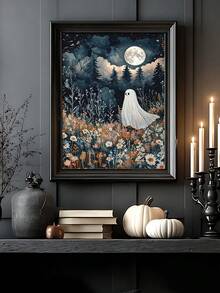 1pc Whimsical Ghost Print Dark Cottagecore Floral Halloween Decor, Ghost On Enchanted Flower Meadow William Morris Style, Bedroom Decor,LivingRoom Decor,Dorm Decor,Wall Arts,Wall Decor,Home Decor,Room Decor, Canvas Wall Art, Posters,Optional Frame - 1PCS - View 6
