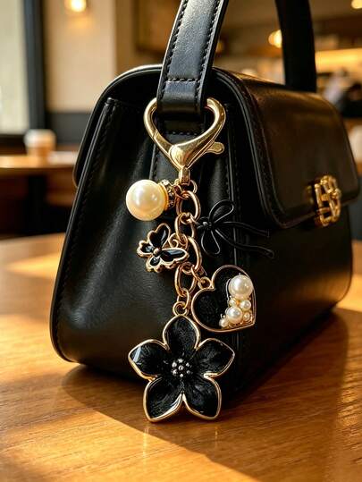 1pc Gothic Style Cute Y2K Flower, Butterfly, Heart, Faux Pearl Heart-Shaped Lobster Keychain. Suitable For Family, Friends, Or Ladies' Birthdays.