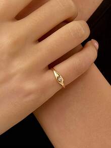 1pc Pure Silver Women's Vintage Style 8-Point Star Zirconia Inlaid Ring, Minimalist Personalized Stackable Pinky Ring - Gold - View 3