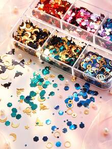 6-Grid Star Moon Cat Nail Glitter, Multi-Color Irregular Shaped Sequins Butterfly Heart Mixed Glitter, DIY Nail Decoration Material - Multicolor - View 6