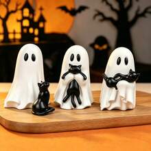 1Pc Cute Pumpkin Ghost Figurine, Autumn Bookshelf Ornament, Soft Spooky Home Decor For Coffee Bar, Tiered Tray & Fireplace Display - Multicolor - View 11