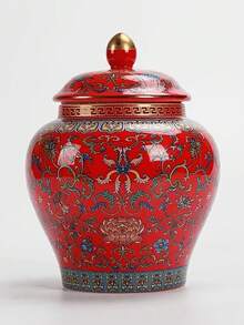 Colorful Enamel Ceramic Storage Jar With Lid, Traditional Chinese Blue And White Pattern, Airtight Container For Tea Leaves And Coffee Beans, Living Room Display Shelf Decor, Creative Home Storage Bottle - Multicolor - View 8