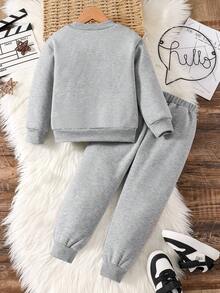 Toddler Car Print Warm Crew Neck Sweatshirt And Sweatpants Set - Grey - View 2